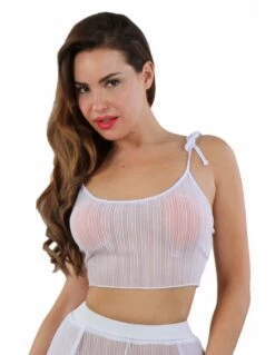 Top Court En Résille Blanche Noué Sur Les épaules -Maison Close Magasin 20730 wh top court