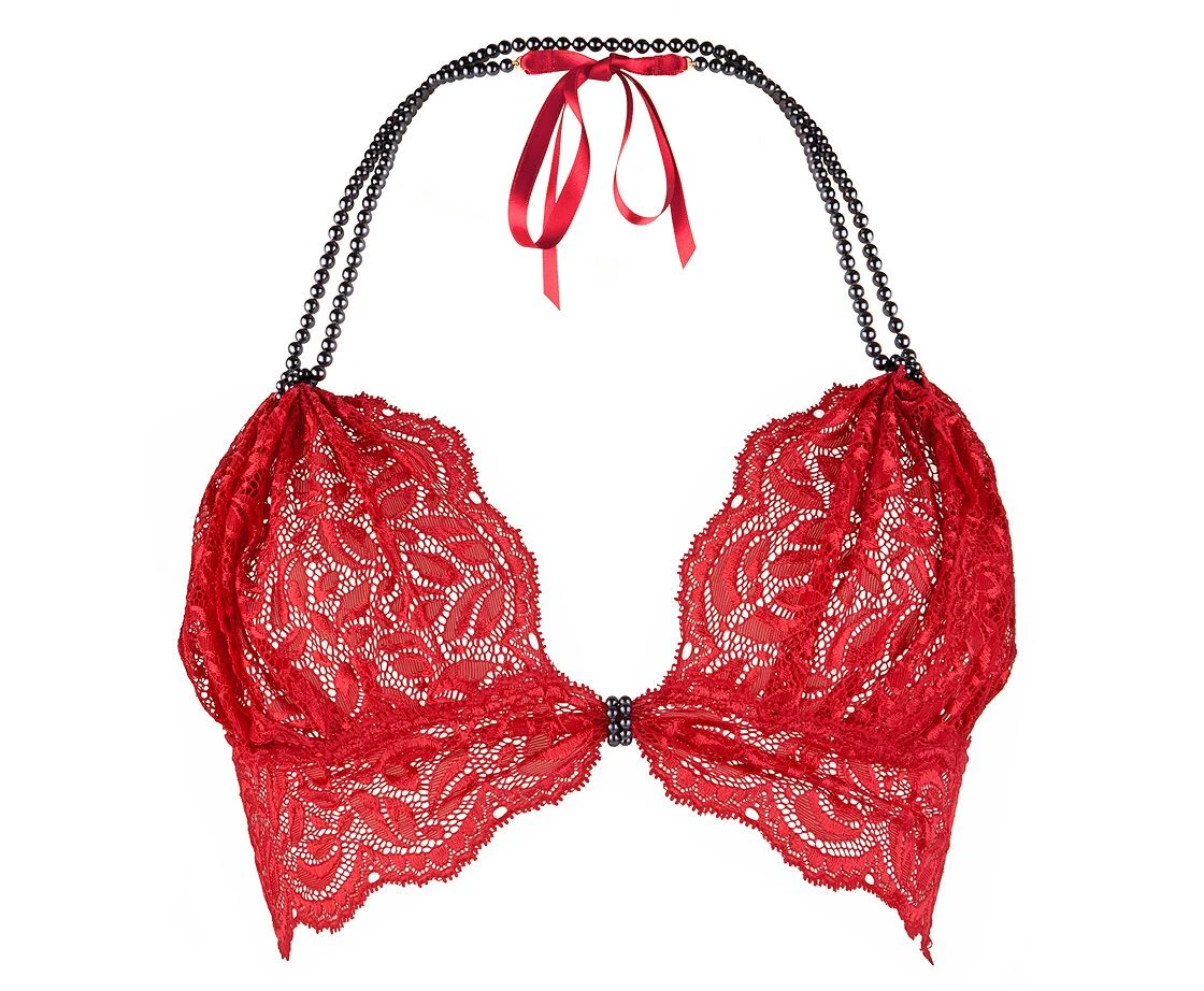 Soutien-gorge En Dentelle Avec Collier De Perles - Bego's Rouge 1 Soutien-gorge En Dentelle Avec Collier De Perles - Bego's Rouge