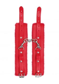 Menottes En Cuir Et Fourrure - Rouges