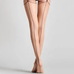 Maison Close Bas Couture Coupé-roulé 20 Deniers - Chair/Violet