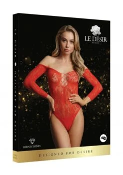 Body Ouvert En Dentelle Avec Strass - Wonder Rouge