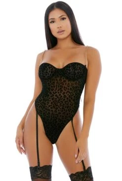 Body Porte-jarretelles En Résille Léopard Et Bijou Dorés