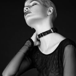 Choker En Cuir - Double Buckled Choker -Maison Close Magasin choker cuir noir double buckled choker elf zhou