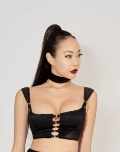 Collier En Soie Avec Chaîne Plaquée Or - Obsidian