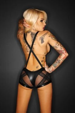 Noir Handmade Combishort Dos Nu En Wetlook Et Résille -Maison Close Magasin combishort dos nu croise 2