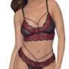 Ensemble De Lingerie En Résille Et Dentelle Rouge Et Noire
