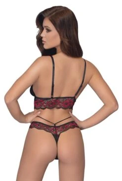 Ensemble De Lingerie En Résille Et Dentelle Rouge Et Noire -Maison Close Magasin ensemble lingeire rouge noir dentelle
