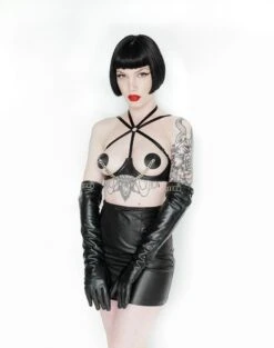 Gants Longs En Cuir Italien Et Bijoux Plaqués Or - Midnight 9 Gants Longs En Cuir Italien Et Bijoux Plaqués Or - Midnight -Maison Close Magasin gants longs cuir midnight 1