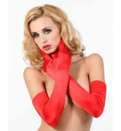 Gants Longs En Lycra Satiné - Rouges