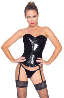 Corset En Vinyle Avec Porte-jarretelles Amovibles -Maison Close Magasin guepiere vinyle noir 1 1