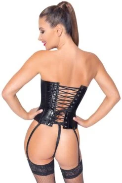 Corset En Vinyle Avec Porte-jarretelles Amovibles -Maison Close Magasin guepiere vinyle noir 4 1