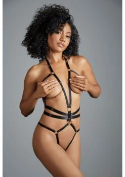 Body Harnais En Lanières Satinées Noires - Izabel