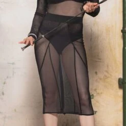 Jupe Crayon En Résille Ouvrable Sur Le Dos - Atmosphère -Maison Close Magasin jupe crayon resille atmosphere 1