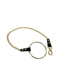 Laisse O-Ring En Cuir Et Attache Plaquée Or -Maison Close Magasin la2213
