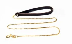 Laisse Chaîne Dorée Et Manche En Cuir Marron