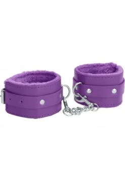 Menottes En Cuir Et Fourrure - Violettes