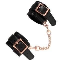 Menottes En Cuir Doublées Fourrure - Noir Et Or Rose -Maison Close Magasin menottes cuir rosegold 3