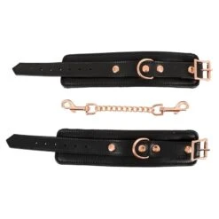 Menottes En Cuir Doublées Fourrure - Noir Et Or Rose -Maison Close Magasin menottes cuir rosegold 5
