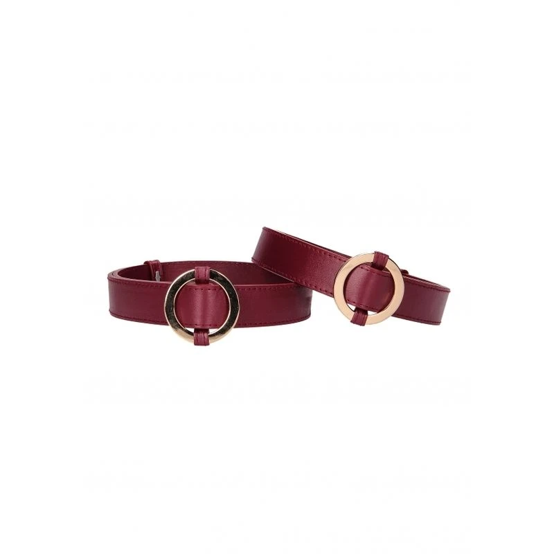 Menottes De Cuisses En Simili Cuir - Bordeaux Et Doré 2 Menottes De Cuisses En Simili Cuir - Bordeaux Et Doré – Image 2