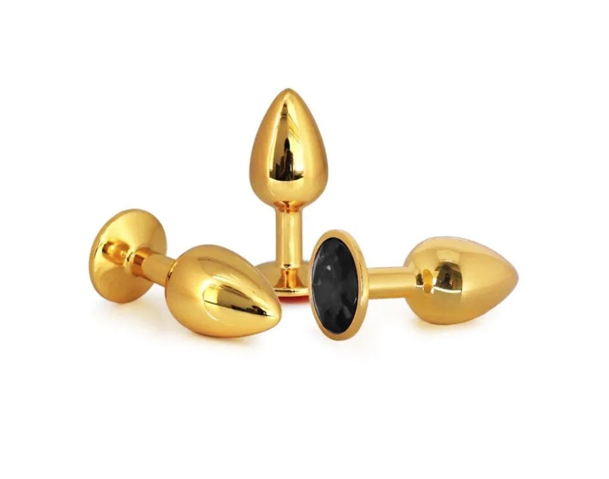 Plug Anal En Aluminium Doré Avec Cristal Noir - Taille S 2 Plug Anal En Aluminium Doré Avec Cristal Noir - Taille S – Image 2