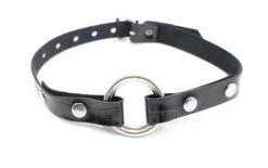 Bâillon Avec Anneaux En Cuir Et Acier - Noir