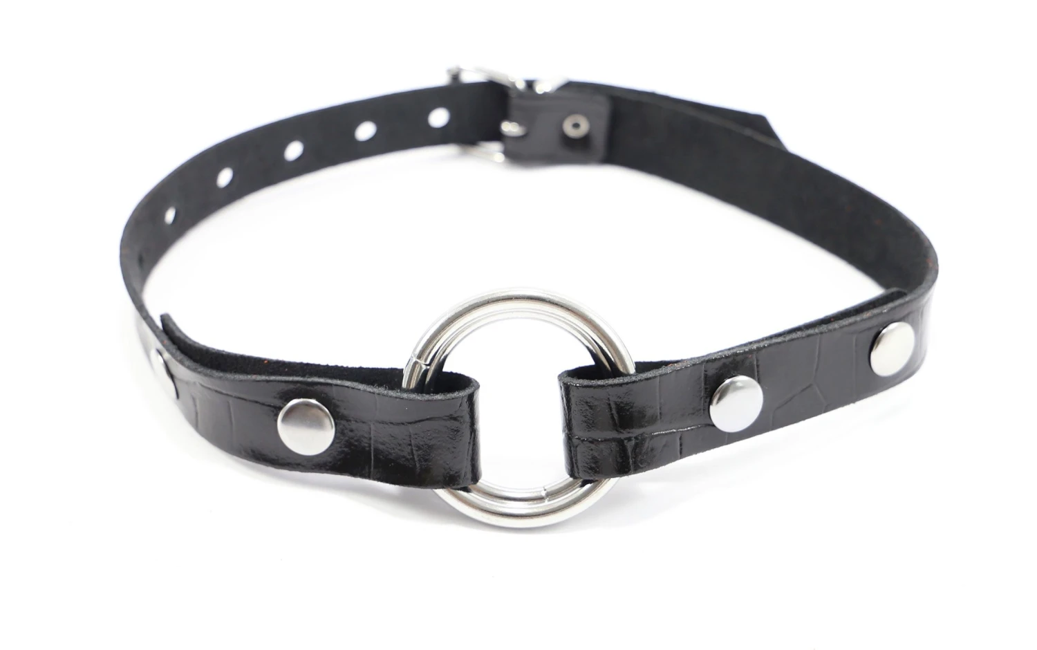 Bâillon Avec Anneaux En Cuir Et Acier - Noir 1 Bâillon Avec Anneaux En Cuir Et Acier - Noir