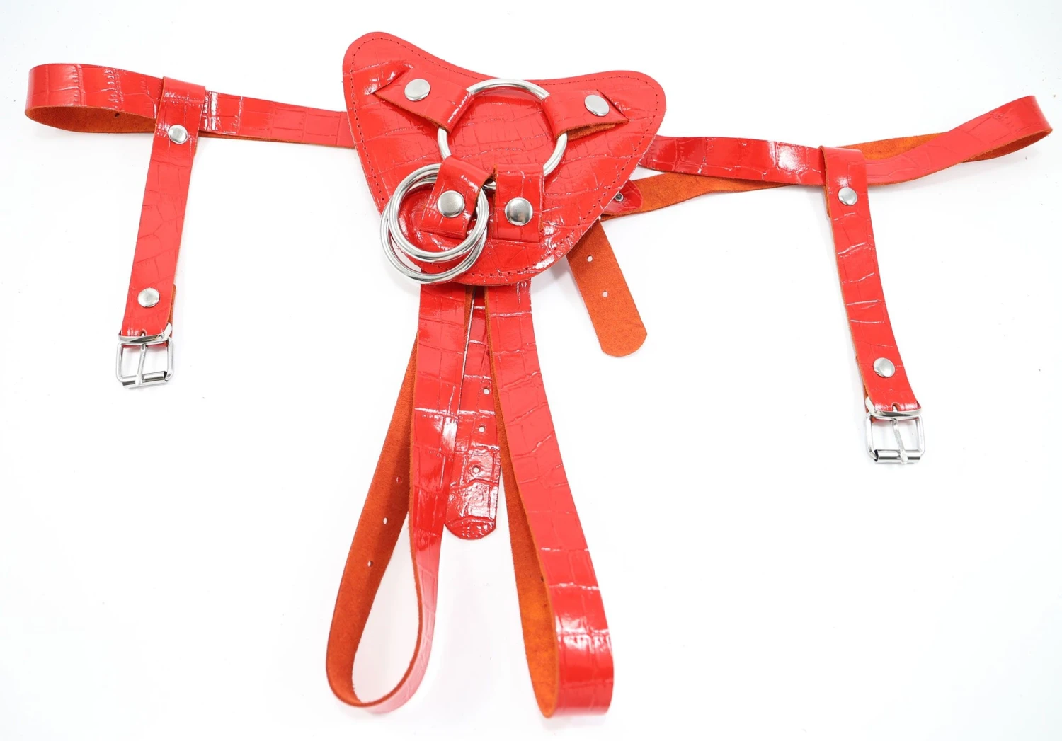 Harnais Pour Gode-ceinture Avec Plastron Amovible - Cuir Croco Rouge 1 Harnais Pour Gode-ceinture Avec Plastron Amovible - Cuir Croco Rouge