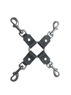 Attache En Croix Avec 4 Mousquetons - Cuir Noir