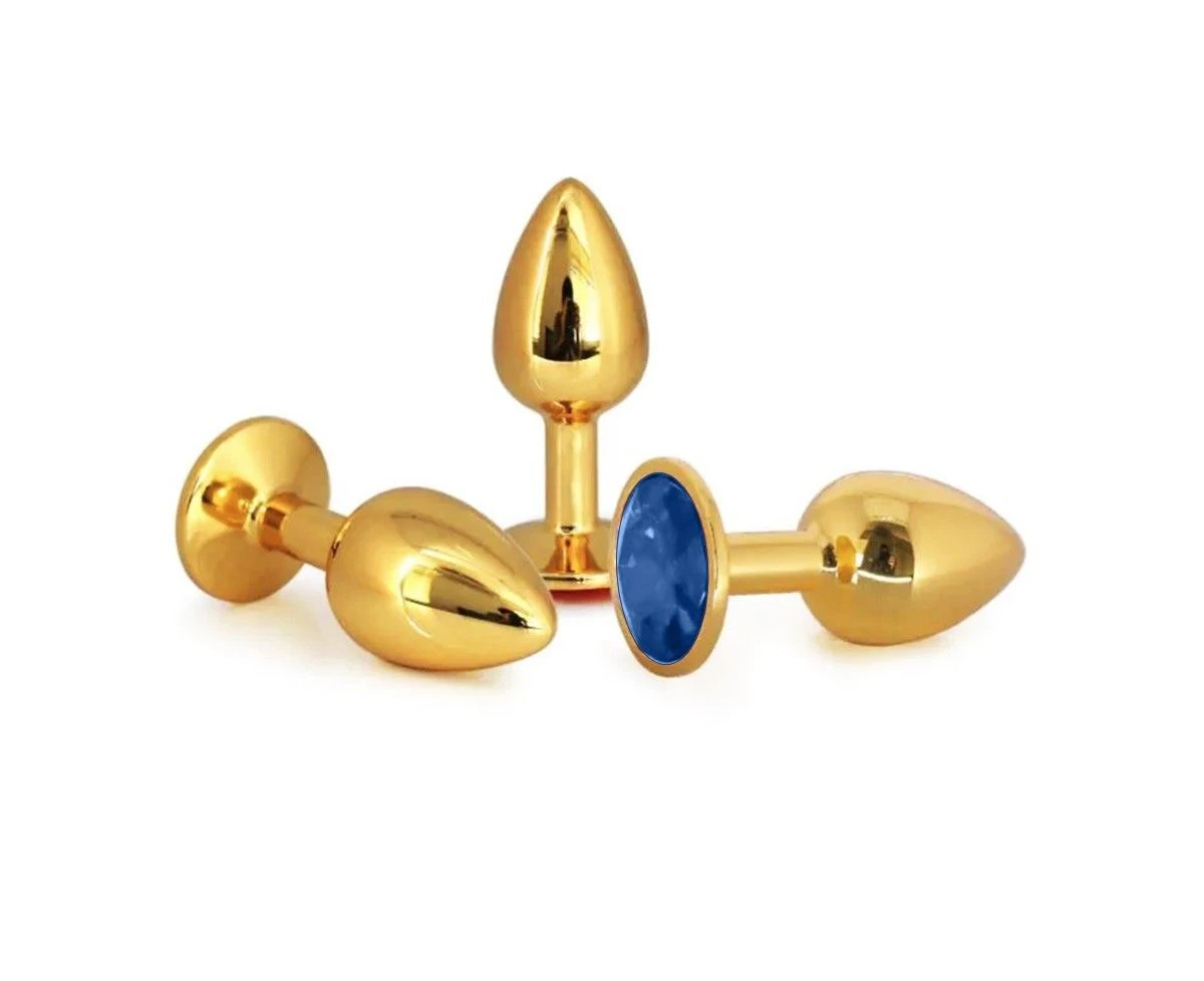 Plug Anal En Aluminium Doré Avec Cristal Bleu - Taille S 1 Plug Anal En Aluminium Doré Avec Cristal Bleu - Taille S