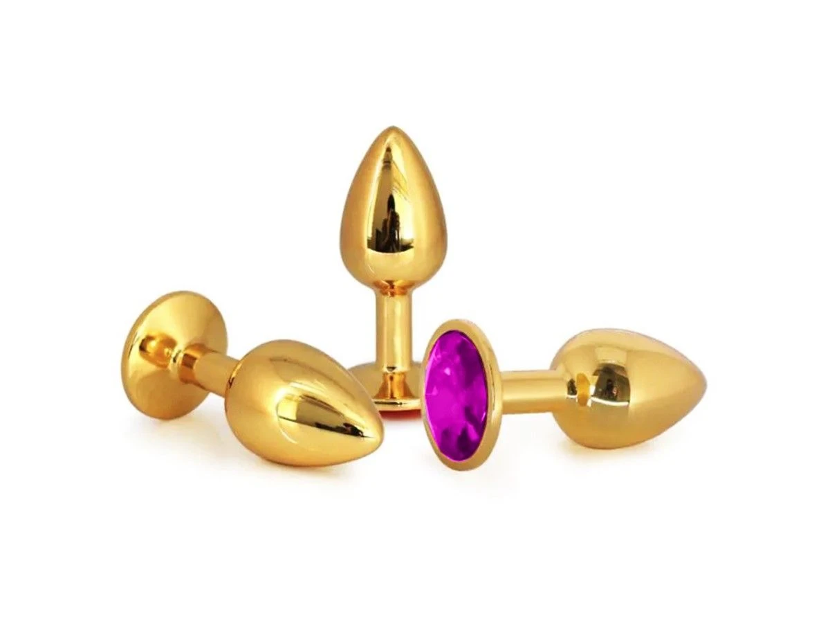 Plug Anal En Aluminium Doré Avec Cristal Rose - Taille L 2 Plug Anal En Aluminium Doré Avec Cristal Rose - Taille L – Image 2