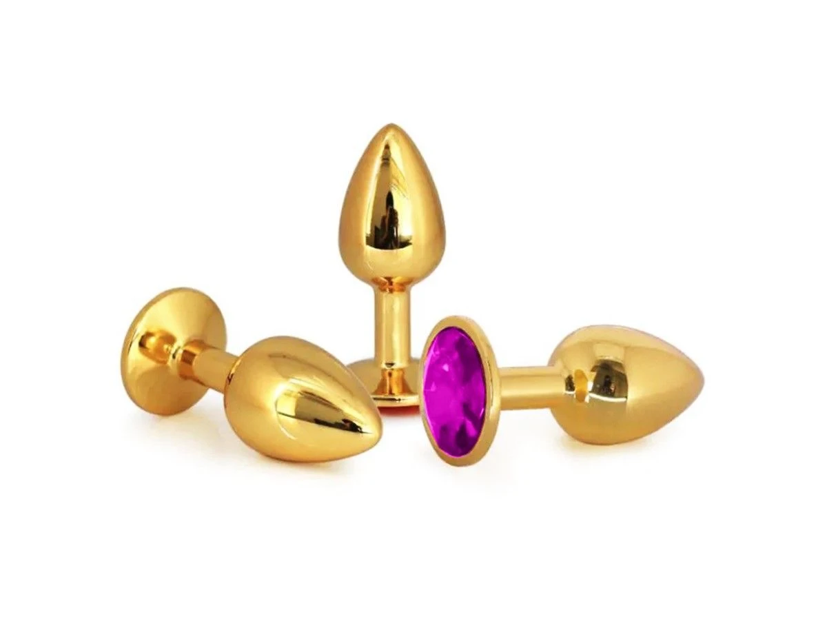Plug Anal En Aluminium Doré Avec Cristal Rose - Taille M 2 Plug Anal En Aluminium Doré Avec Cristal Rose - Taille M – Image 2