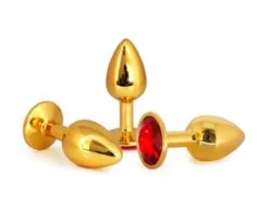 Alternative view of Plug Anal En Aluminium Doré Avec Cristal Rouge - Taille L