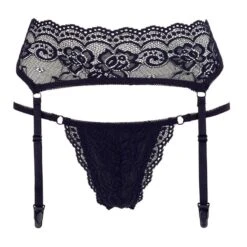 Porte-jarretelles En Dentelle Noire Avec Son String -Maison Close Magasin porte jarretelles string dentelle noire 3