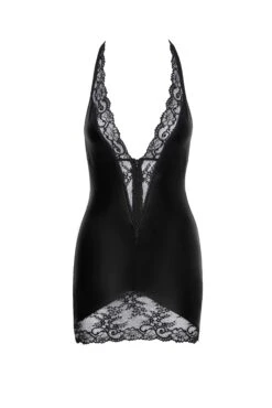 Noir Handmade Robe Fine En Wetlook Bordée De Dentelle 6 Noir Handmade Robe Fine En Wetlook Bordée De Dentelle -Maison Close Magasin robe courte wetlook bordee dentelle fine 3