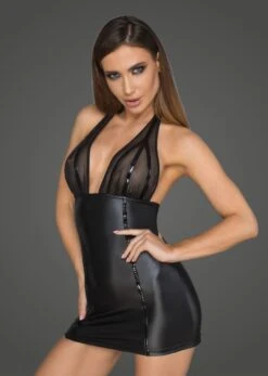 Maison Close Magasin 30 Noir Handmade Robe Courte En Wetlook Nouée Sur La Nuque