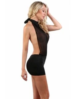 Robe Courte Dos Nu En Lycra Et Résille Transparente - Noire