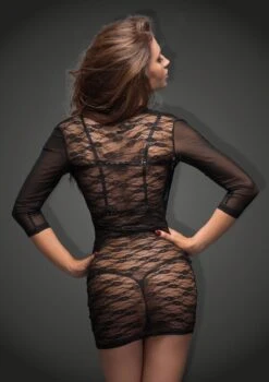 Noir Handmade Robe Courte Drapée En Dentelle Et Résille