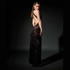 Robe Longue Dos Nu En Résille - Cygne -Maison Close Magasin robe longue dos nu cygne 3