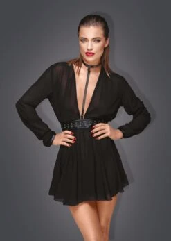 Noir Handmade Robe Fluide En Résille Avec Ceinture Harnais