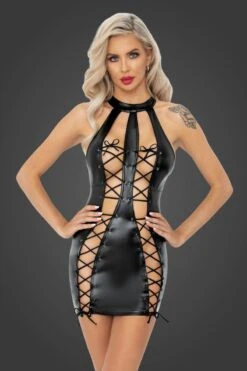 Noir Handmade Robe En Wetlook Ajourée Avec Laçage -Maison Close Magasin robe wetlook ajouree lacee 4