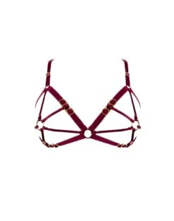 Soutien-gorge Harnais Avec Attaches Or - Cage O-ring Bra Bordeaux -Maison Close Magasin soutien gorge harnais cage bra bordeaux 5