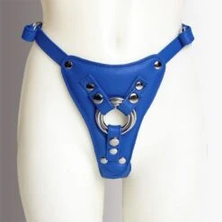 Harnais Pour Gode-ceinture Avec Attaches D-Ring - Cuir Souple Bleu -Maison Close Magasin strapon bleu ouvert doubleanneaux face