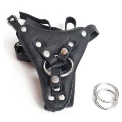 Harnais Pour Gode-ceinture Avec Attaches D-Ring - Cuir Souple Noir -Maison Close Magasin strapon noir ouvert doubleanneaux seul 1