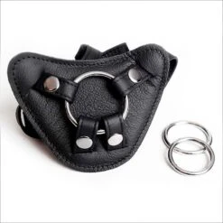 Harnais Pour Gode-ceinture Avec Plastron Amovible - Cuir Souple Noir -Maison Close Magasin strapon noir plein boucletrous seul 1