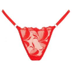 Tanga En Dentelle Rouge Et Lanières - Chérie