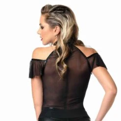 Top En Résille Et Vinyle Avec épaules Nues - Dina 6 Top En Résille Et Vinyle Avec épaules Nues - Dina -Maison Close Magasin top resille vinyle dina 5